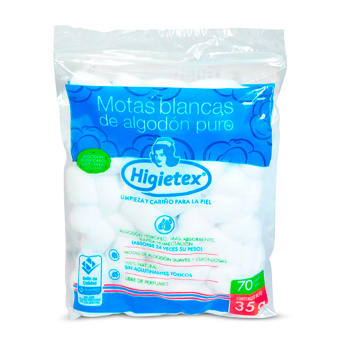 ALGODON HIGIETEX MOTAS BLANCAS BOLSA X 35 GR