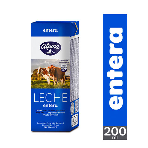 LECHE LIQ. ALPINA UHT ENTERA CAJA X 200 ML
